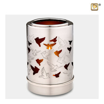 Windlicht met duifjes - zilver - Mini-urne